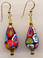 Millefiori, Fine Quality, Large 23x12mm Teardrop Earrings